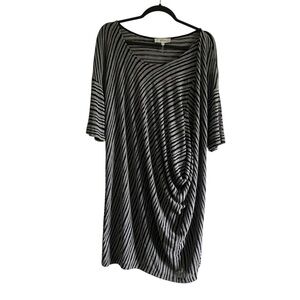 Coletta Striped Tunic Top XL Layered Cami Draped Asymmetrical Black Gray